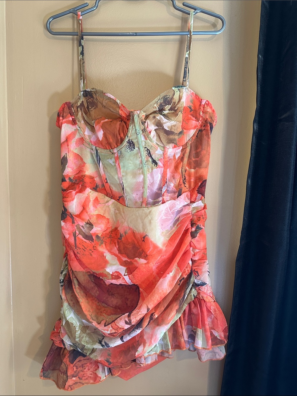 PrettyLittleThing Red and Pink Floral Bustier Mini Dress